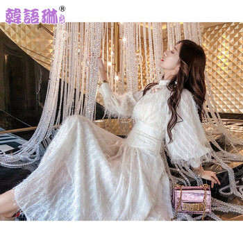 韓語(yǔ)琳空間 純色 流蘇，拼接 連衣裙