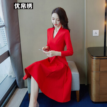 優(yōu)帛繡 純色 腰帶，綁帶，蝴蝶結(jié) 連衣裙