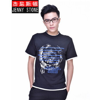 杰尼斯頓（Jenny Stone） 短袖 男士T恤 黑圓字母 