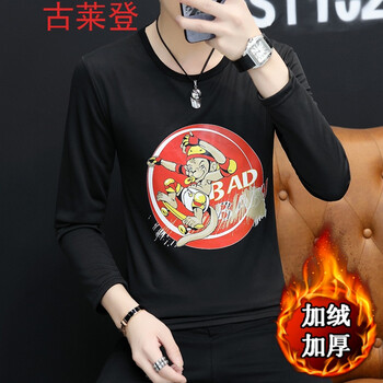 古萊登（GODLIKE） 長袖 男士T恤 加絨猴子 黑色 