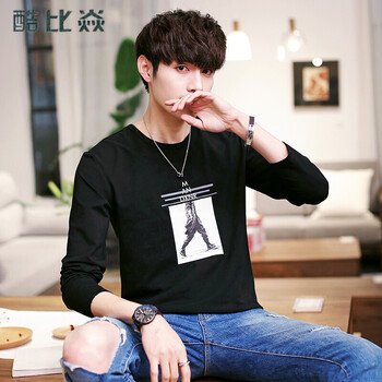 酷比焱 長袖 男士T恤 黑色6827 XL，L，XXL，M，XXXL