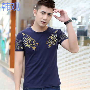 韓觀 短袖 男士T恤 藍(lán)色 XL，L，XXL，M