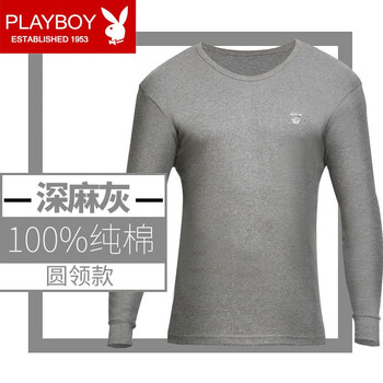 PLAYBOY 長(zhǎng)袖 男士T恤 圓領(lǐng)深灰 