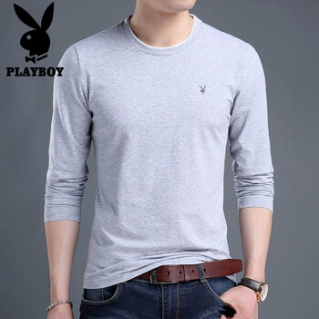 花花公子（PLAYBOY） 長袖 男士T恤 灰色 XL，L，XXL，M，XXXL