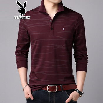 花花公子（PLAYBOY） 長(cháng)袖 男士T恤 紅色 XL，L，加大，M，XXL，XXXL