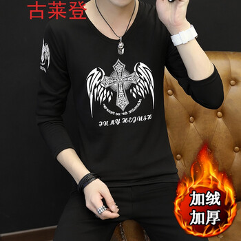 古萊登（GODLIKE） 長袖 男士T恤 加絨天使 黑色 