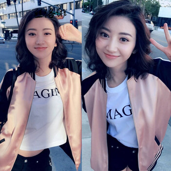 絲洛緋（SILUOFEI） 圓領(lǐng) 長袖 女 短外套 口袋，拼接，拉鏈