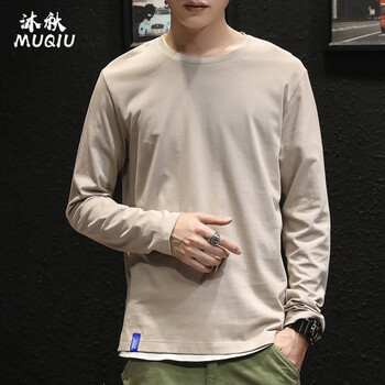 沐秋（MUQIU） 長(zhǎng)袖 男士T恤 灰色 