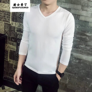 騎士普?。≒utin.Rider） 長(zhǎng)袖 男士T恤 白色V領(lǐng) 