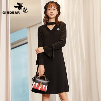 哥弟（GIRDEAR） 純色 綁帶 連衣裙