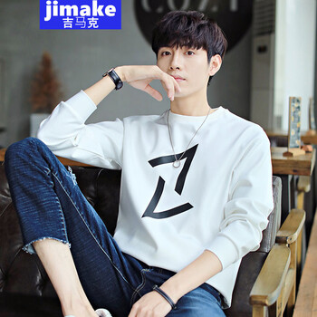 吉馬克（jimake） 長(zhǎng)袖 男士T恤 白色 XL，L，XXL，M，XXXL