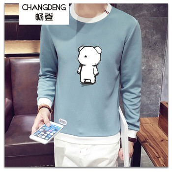 暢登（CHANGDENG） 長袖 男士T恤 紅標(biāo)小熊-湖藍(lán)色 S，XL，L，XXL，M