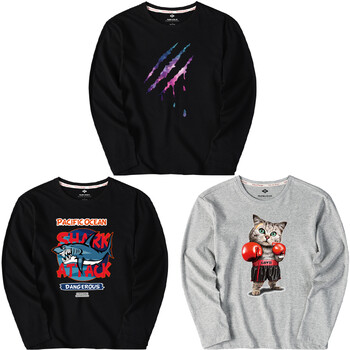 俞兆林（YUZHAOLIN） 長(cháng)袖 男士T恤 黑色-星點(diǎn)+黑色-海鯊+灰色-拳擊貓 