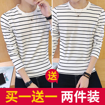古萊登（GODLIKE） 長袖 男士T恤 白色+白色長條紋 S，XL，L，XXL，M，XXXL