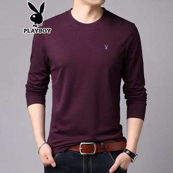 花花公子（PLAYBOY） 長袖 男士T恤 紅色 XL，L，XXXL，XXL，加大，M