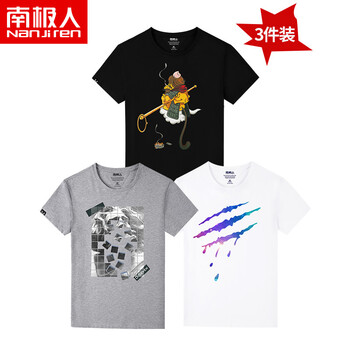 南極人（Nan Ji ren） 短袖 男士T恤 黑/背影猴-灰/雕像-白/星空爪痕 