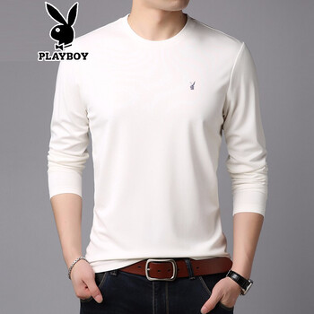 花花公子（PLAYBOY） 長(zhǎng)袖 男士T恤 白色 XL，L，加大，M，XXXL，XXL