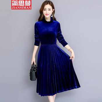 簡(jiǎn)思蔓（JIANSIMAN） 純色 褶皺 連衣裙