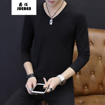 威覺(jué)（WEIJUE） 長(cháng)袖 男士T恤 黑色V領(lǐng)【買(mǎi)兩件送棉襪】 