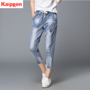KaipRen 中腰 垮褲 女 七分褲 牛仔褲