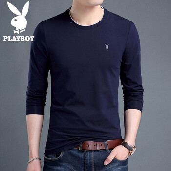花花公子（PLAYBOY） 長(zhǎng)袖 男士T恤 藏青色 XL，L，XXXL，XXL，M