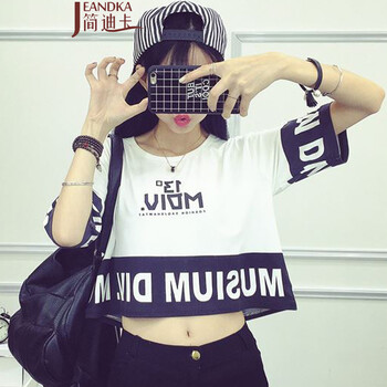 簡(jiǎn)迪卡 撞色 短袖 T恤 女 圓領(lǐng)