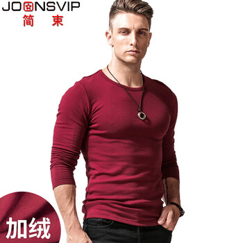 簡束（JOONSVIP） 長袖 男士T恤 加絨暗紅T1828 