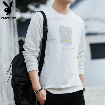 花花公子（PLAYBOY） 長袖 男士T恤 H303白色 XL，L，M，XXL