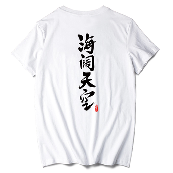 俞兆林（YUZHAOLIN） 短袖 男士T恤 白T-前海闊胸標(biāo)后海闊天空黑 