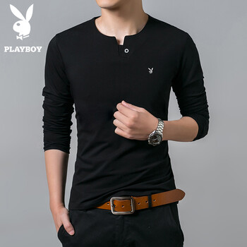 花花公子（PLAYBOY） 長(zhǎng)袖 男士T恤 8162加絨黑色 XL