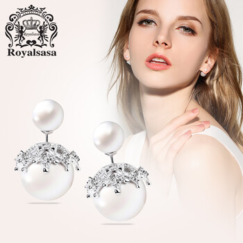 Royal sasa耳釘925銀，925銀/貝珠