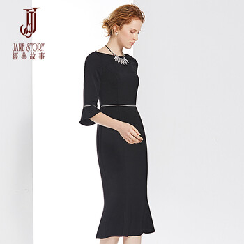 經(jīng)典故事（JANE STORY） 純色 荷葉邊 連衣裙