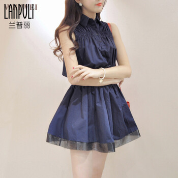 蘭普麗（LANPULI） 純色 荷葉邊 連衣裙