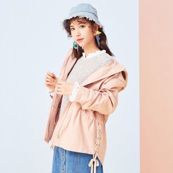 Actshine 連帽 長袖 女 短外套 綁帶
