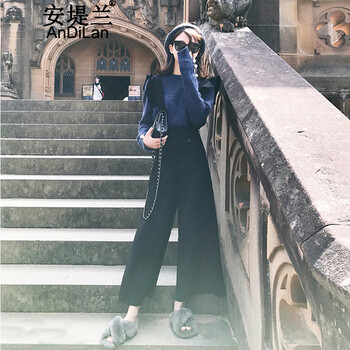 安堤蘭 高腰 闊腳褲 女 長(zhǎng)褲 休閑褲