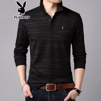 花花公子（PLAYBOY） 長袖 男士T恤 黑色 XL，L，加大，M，XXXL，XXL