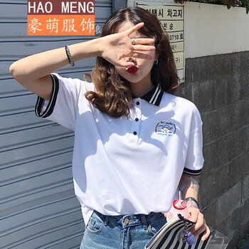 豪萌 印花 短袖 T恤 女 POLO領(lǐng)
