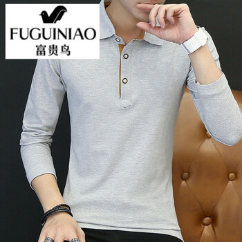 富貴鳥（FUGUINIAO） 長(zhǎng)袖 男士T恤 灰色(咖啡領(lǐng)) 