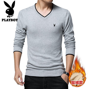花花公子（PLAYBOY） 長(cháng)袖 男士T恤 灰色加絨 XL，4XL，5XL，L，XXL，M，XXXL