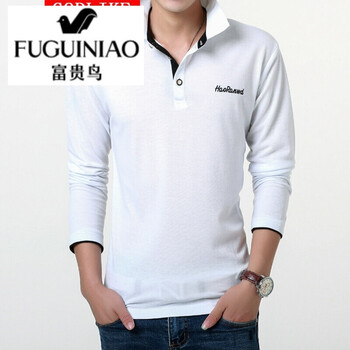 富貴鳥（FUGUINIAO） 長袖 男士T恤 白色黑領(lǐng) XL，L，XXXL，XXL，M