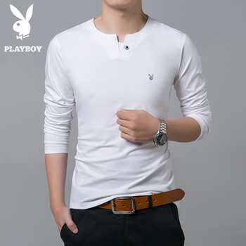 花花公子（PLAYBOY） 長袖 男士T恤 8162加絨白色 XL