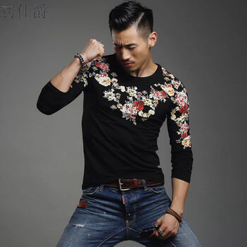 賓仕爵 長(zhǎng)袖 男士T恤 3320黑色 M