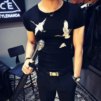 歐波格 短袖 男士T恤 KC雙鶴黑色 XL，L，M
