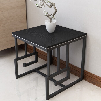 帅力 边桌边几 新中式小方桌正方形钢木茶几沙发桌床头桌子 50*50CM黑色 SL8105C
