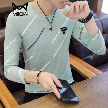 貓人（MiiOW） 長袖 男士T恤 水藍(lán)色 XL，L，XXL，XXXL，M