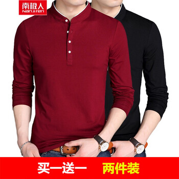 南極人（Nanjiren） 長(zhǎng)袖 男士T恤 酒紅色+黑色 