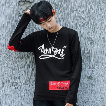 阿尼三 長袖 男士T恤 黑色 XL，L，M，XXL，XXXL
