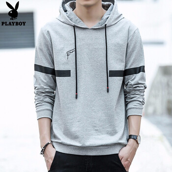 playboy 長(zhǎng)袖 男士T恤 灰色-8738 XL，L，M，XXXL，XXL
