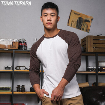 TOMATOPAPA 長(zhǎng)袖 男士T恤 咖啡色+白色 