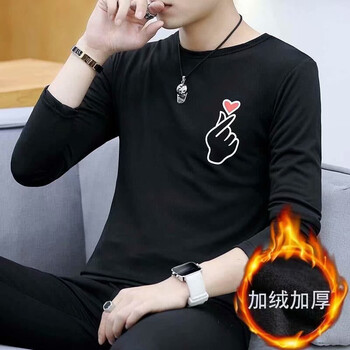 莫戈里（MOGORI） 長(zhǎng)袖 男士T恤 愛(ài)心黑加絨 